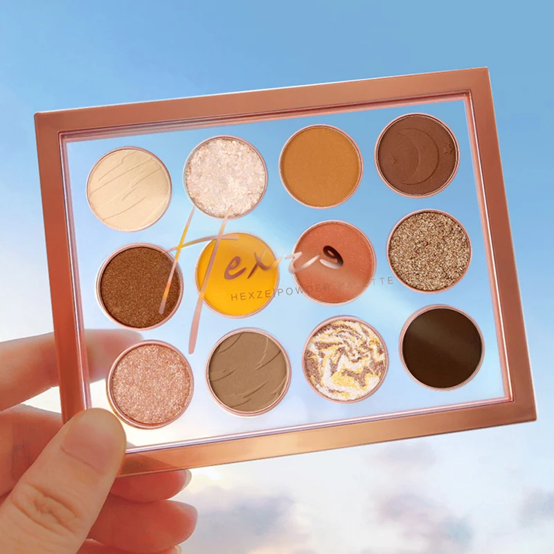 Палитра теней для век HEXZE с широкой Туманностью 12 цветов тени хайлайтеры