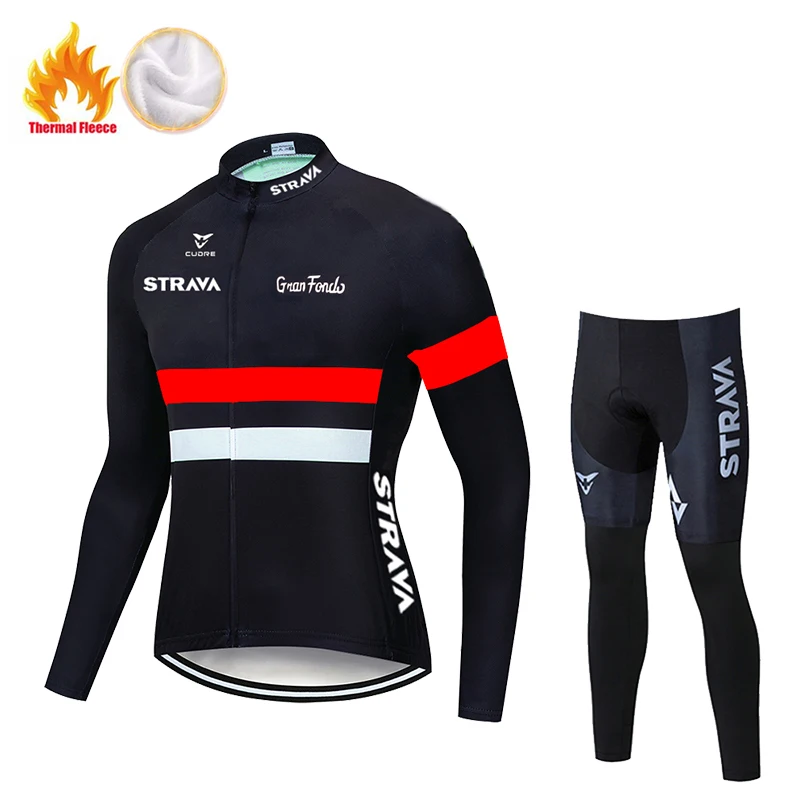 

New 2020 STRAVA Winter thermal cycling jersey suit Outdoor Riding Sport wear MTB bike Winter Men's clothing pro team jerseys
