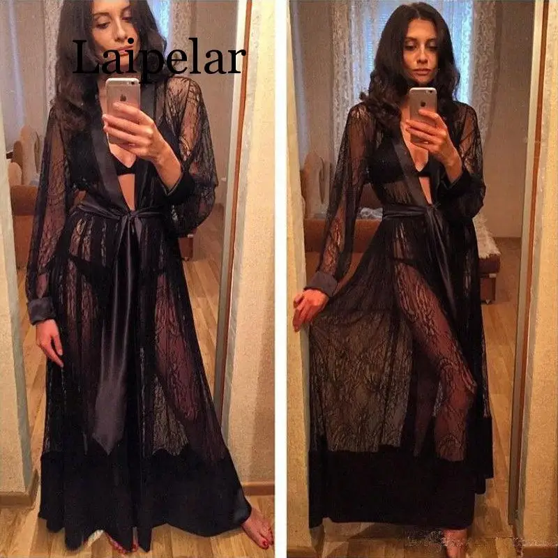 Женская Сексуальная атласная пижама с кружевом халат одежда для сна