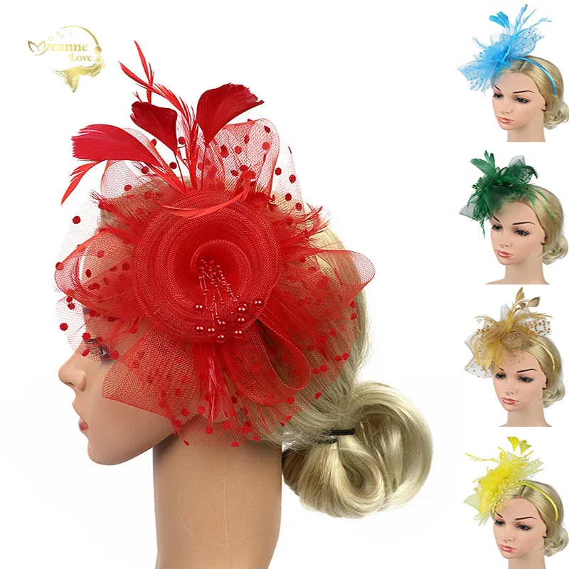 

Цвета: красный, черный сетчатый, с перьями свадебные туфли жемчужного шляпы чародей Свадебная повязка на голову с цветами для невест Свадеб...