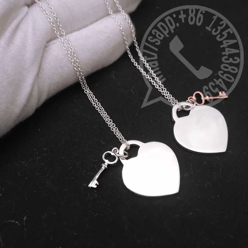 hot sale fashtion classic s925 sterling silver heart shaped silver key pendant necklace for women luxury brand jewelry fine gift free global shipping