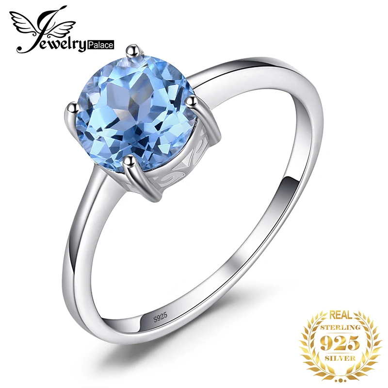 Jewelrypalace круглый 1.6ct Природный Голубой топаз камень пасьянс кольцо натуральная 925