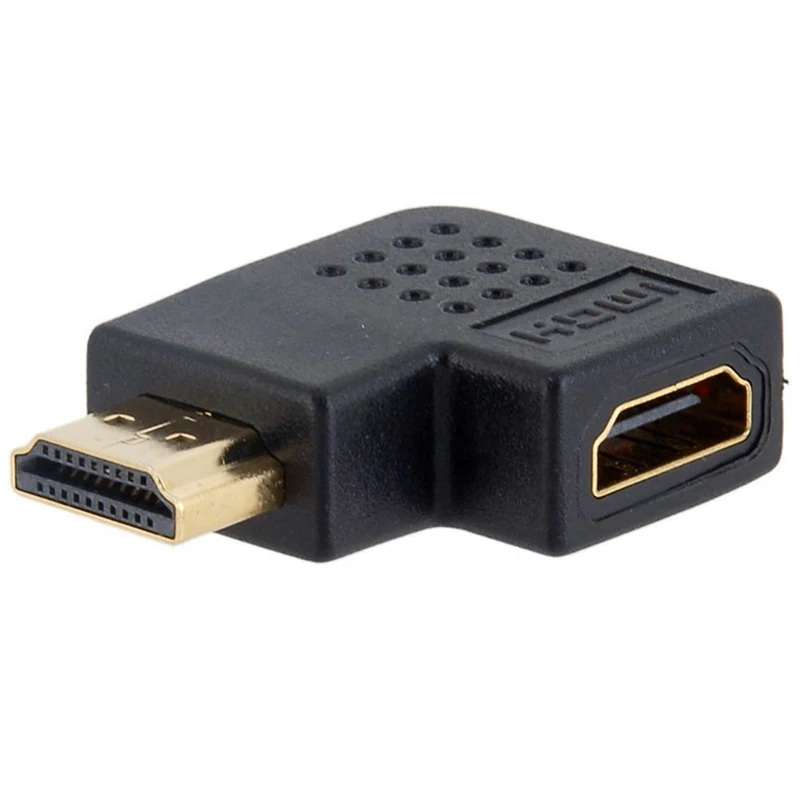 Оптовая продажа черный HDMI адаптер позолоченный локоть 90 градусов штекер к