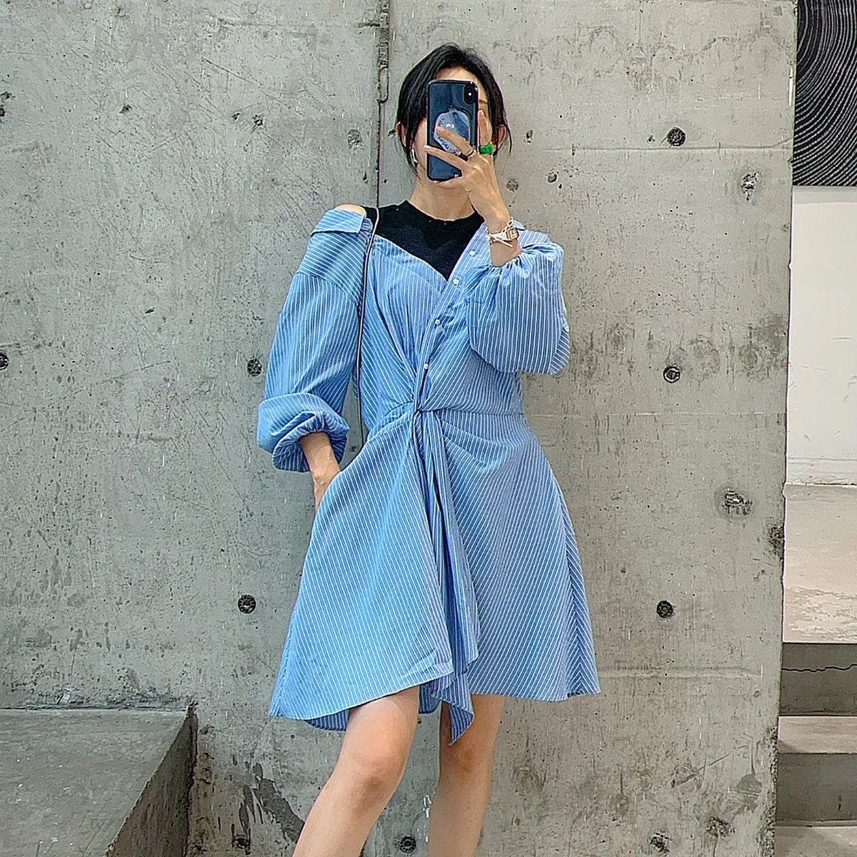 

Женское платье 2021 осень новое асимметричное трикотажное платье-рубашка для женщин