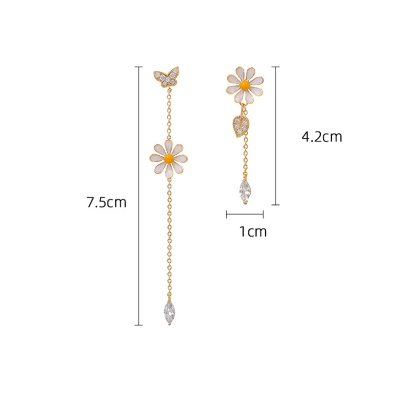 

New Fashion Elegant Daisy Flower Stud Earrings for Women Korean Female Asymmetric Daisy Statement Earring Party Jewelry Gifts