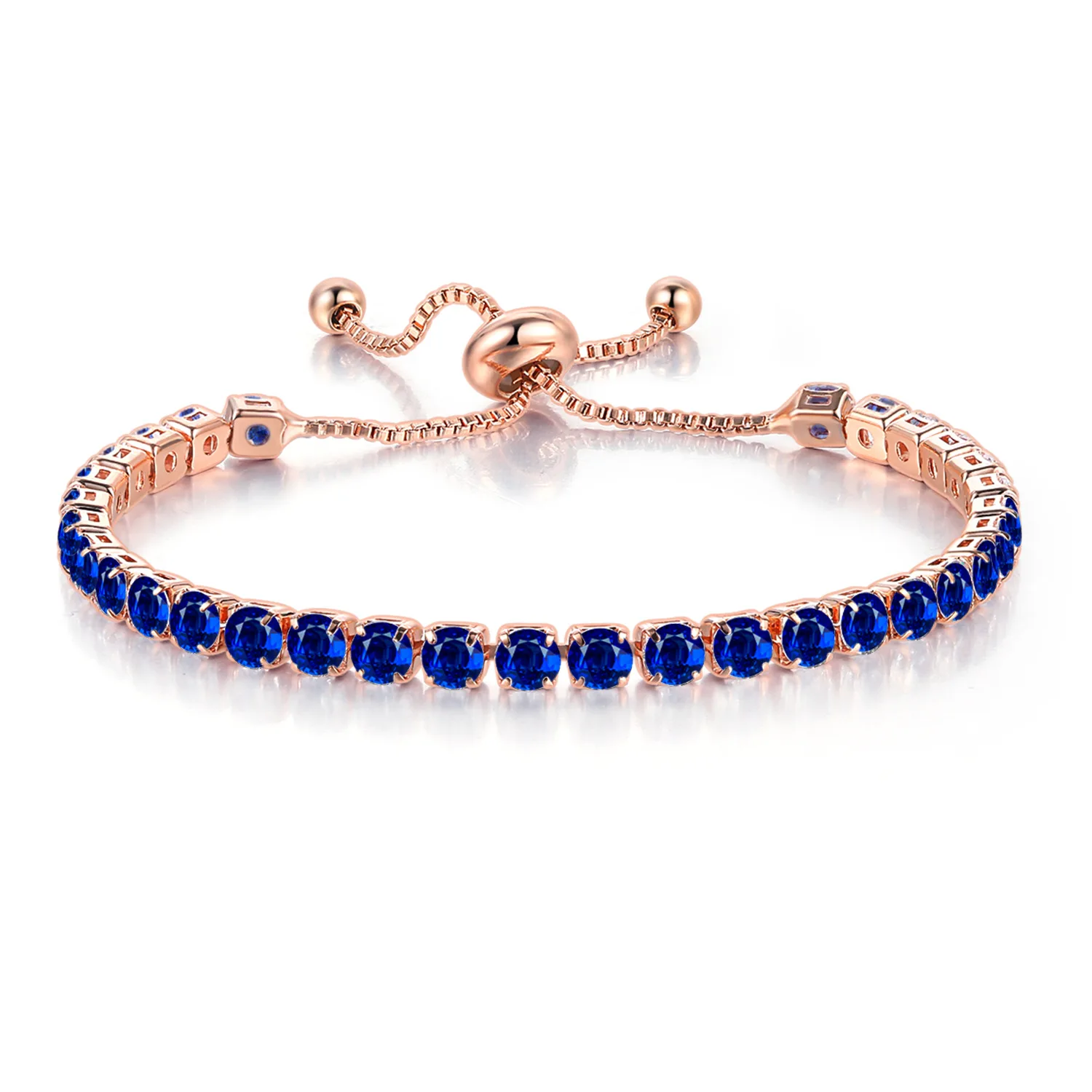 RoseGold Blue Модный Удобный регулируемый браслет для женщин, кубический цирконий, розовое белое золото, очаровательные свадебные, рождественские Модные ювелирные изделия H133 - Окраска металла: RoseGold Blue