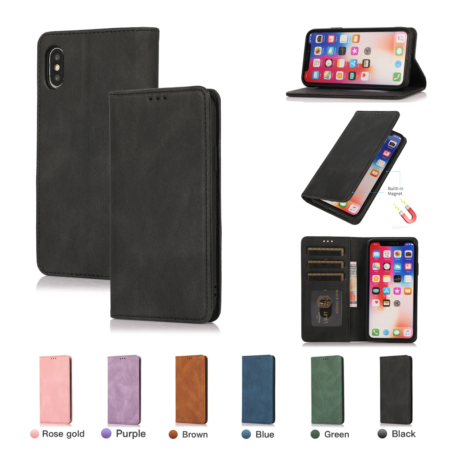 

Luxury Wallet Phone Case for iPhone 13 Mini 11 12 Pro Max 6 7 8 Plus SE 2020 XR X XS Shell Flip Leather Card Slots Full Cover