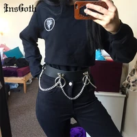 women gothic black pu belts chain hidden button goth cosplay punk style hip hop fashion female belt party club casual belt