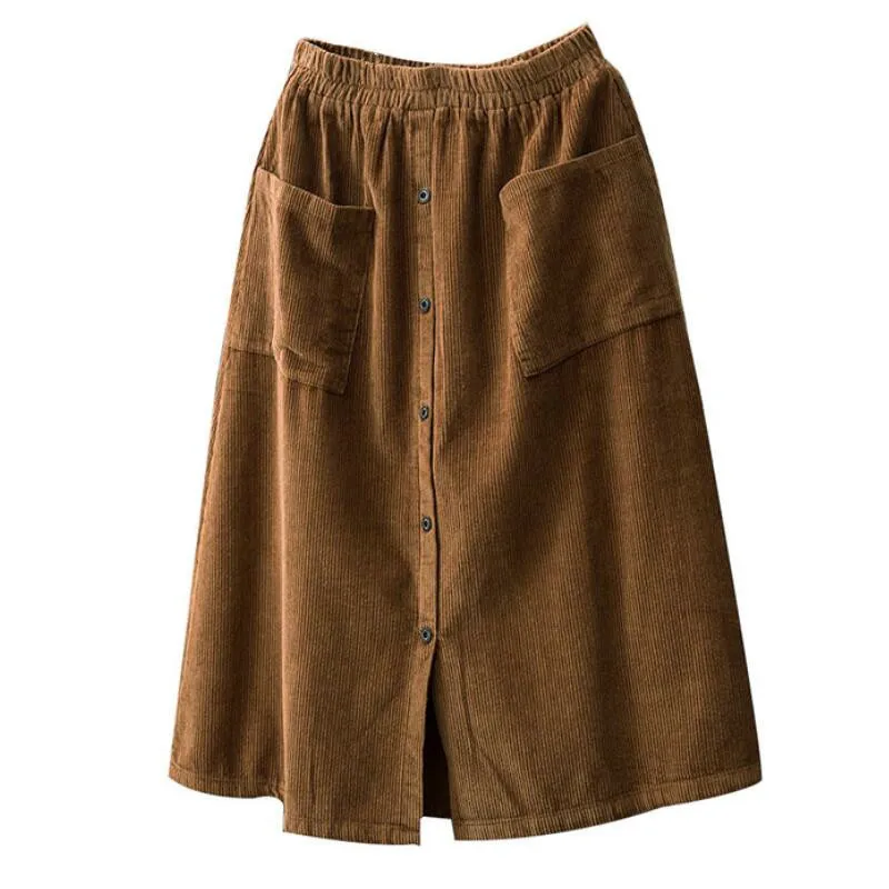 Осенне зимняя женская винтажная Вельветовая юбка Женская длинная с высокой