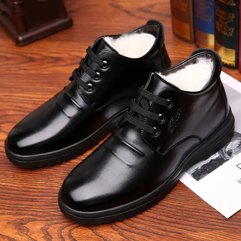 

NEW winter boots men Leather pu Shoes Warm trending Cotton Shoes for Cold Winter Cow Leather Men Ankle Boots Male Footwear black