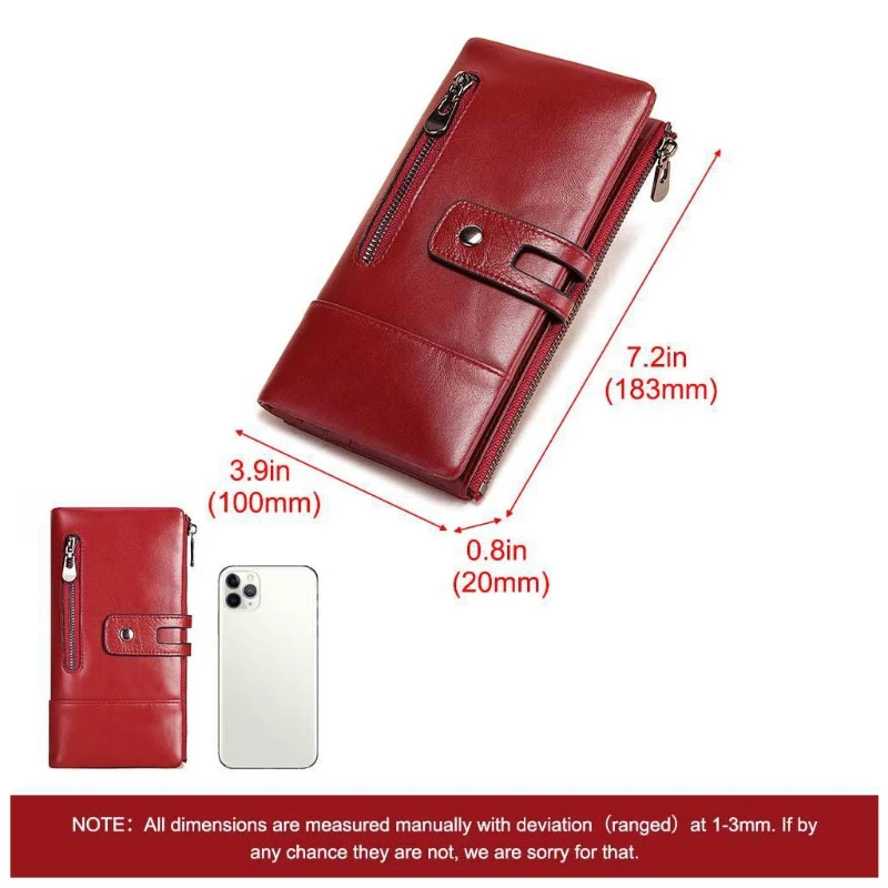 

Women Genuine Leather Long Wallet Card Holder Phone Checkbook Organizer Zipper