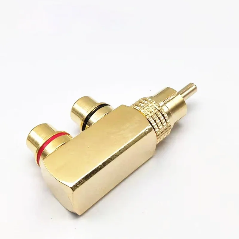 

Pistol Fine Copper Plated Lotus RCA Is Divided Into Two Audio and Video T-shaped RCA, One Male and Two Female AV Adapters