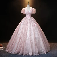 2021 new summer new quinceanera dres french pink light luxury dress stage solo pettiskirt female vestido de 15 anos debutante