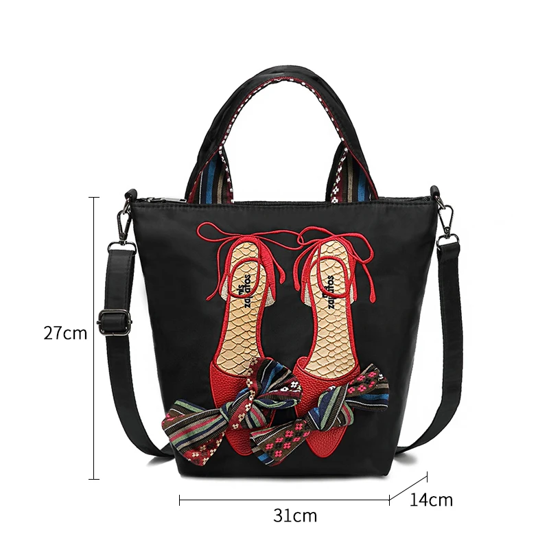 

Multifunctional Embroidered Shoes Tote Shoulder Bag Fashion Bow-knot Crossbod Bags for Women Large Capacity Casual Handbags