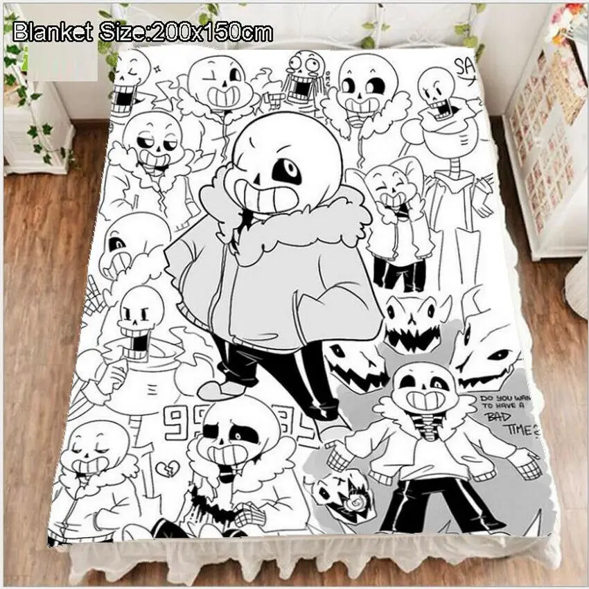 Флисовое одеяло простыня игра Undertale Sans Frisk Toriel черно белое 200x150 см|Одеяла| |