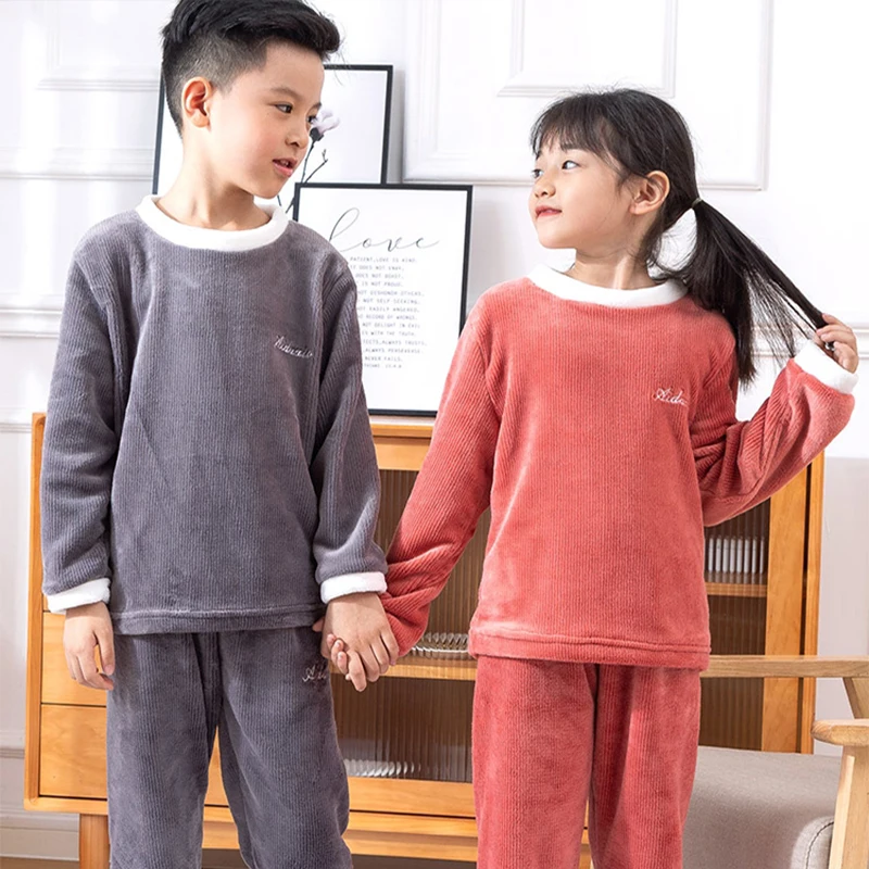 

EuerDoDo Children's Pajamas For Girls Clothes Cartoon Boy Nightwear Set Autumn Winter Thick Flannel Homewear Suit Warm Velvet