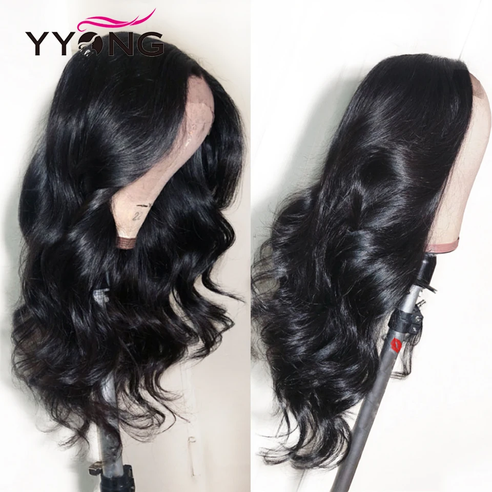 Yyong Hair 360 парик с фронтальным шнурком, предварительно выщипанные волосы с детскими волосами, Remy 360, фронтальный парик из человеческих волос, перуанские волнистые парики с кружевом