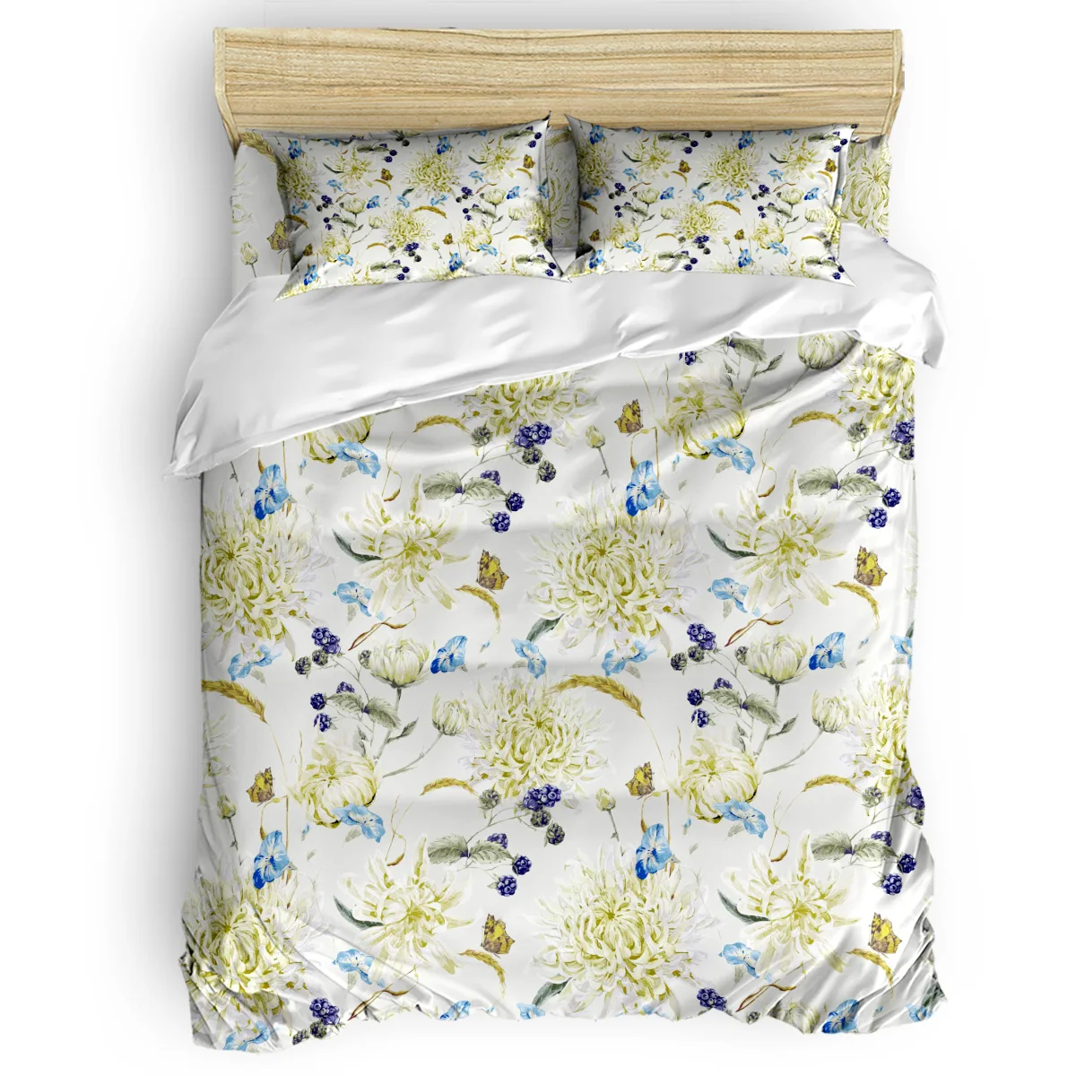 Chrysanthemum White Tile Bedding Set Four sets of customized bed sheets Sets Luxury | Дом и сад