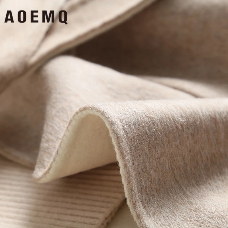 AOEMQ зимние теплые пальто дышащие бежевые однотонные на шнуровке с регулируемой