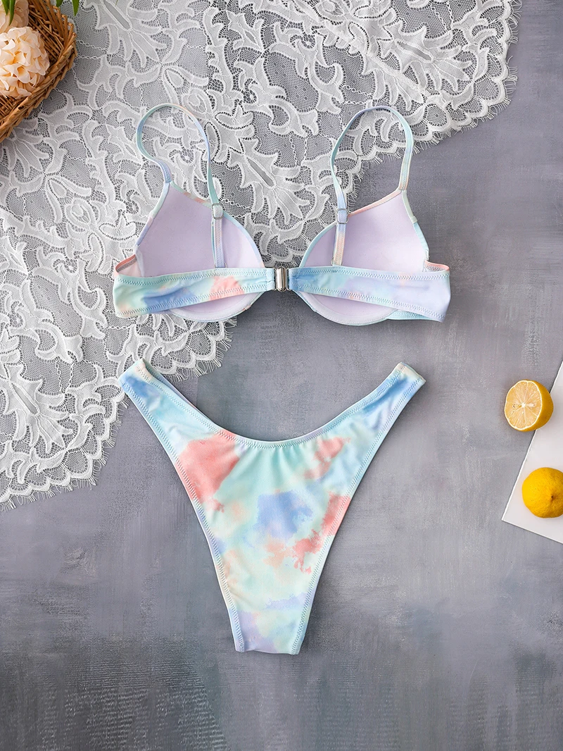 

Ellolace Tie Dye Swimwear Women Push up Bikinis 2021 Woman Padded Bathing Suits Sexy Women's Swimsuit Summer Beachwear Wholesale