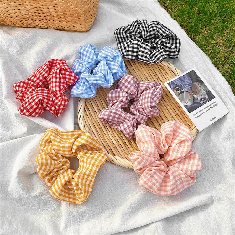 

Korean plaid fabric hair band female net red wild go out tie hair rope hair ring BM wind girl hair accessories