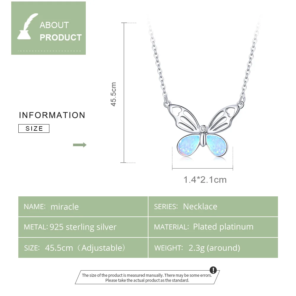

bamoer Opal Authentic Butterfly Animal 925 Sterling Silver Necklace for Women Fashion Bijoux Statement Fine Jewelry BSN216