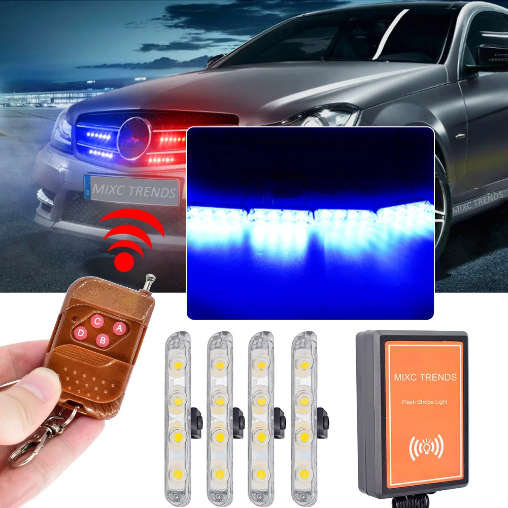 

Blue Wireless Remote Car Truck Light DRL Ambulance Police Light Auto Strobe Warning Light Flashing Firemen Lights MIXCTRENDS