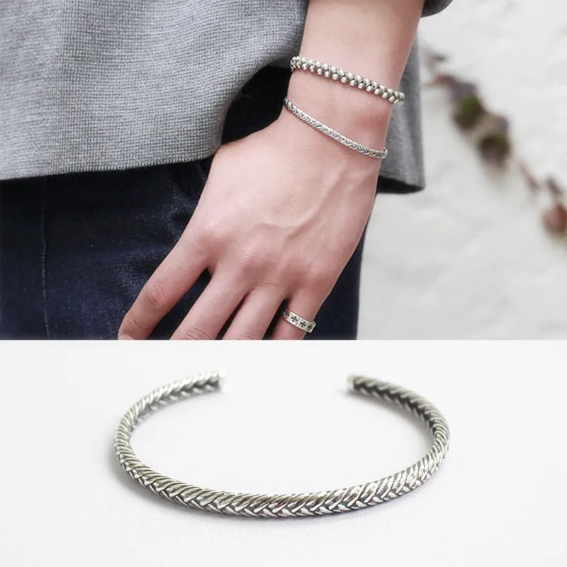 

hot sale 925 Sterling Silver Vintage Adjustable New Fashion Prevent Allergy Bracelets & Bangle Simple Jewelry For Women Gift