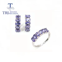 classic natural tanzanite jewelry set real tanzanite gemstone oval 35mm 925 sterling silver ring earring womens fine jewelry