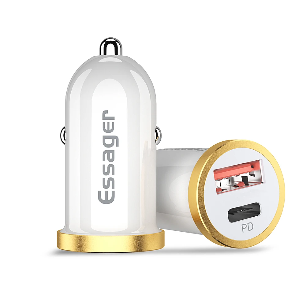 White Essager 30 Вт Быстрая зарядка 4,0 3,0 USB Автомобильное зарядное устройство для samsung S10 huawei P30 SCP QC4.0 QC3.0 type C быстрая PD автомобильное зарядное устройство - Тип штекера: White