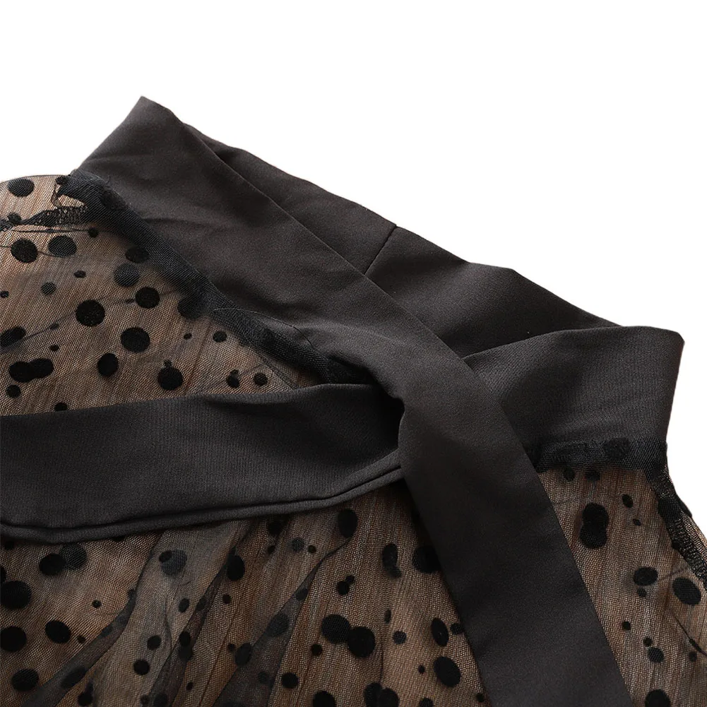 

2020 Fashion Women Ladies Sexy Mesh Dot Long Puff Sleeve Summer Perspective Blouse Tops