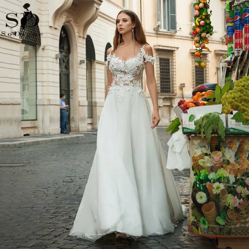 

Женское свадебное платье с открытыми плечами, Пляжное Платье в стиле бохо, свадебное платье