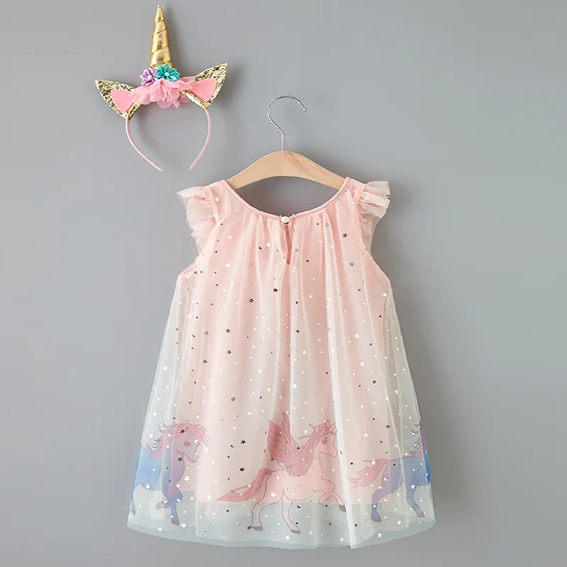 Summer Kids Dresses For Girls Unicorn Birthday Party Dresses 2022 Children Girls Rainbow Tutu Mesh Princess Dress 3 4 5 6 7 Year