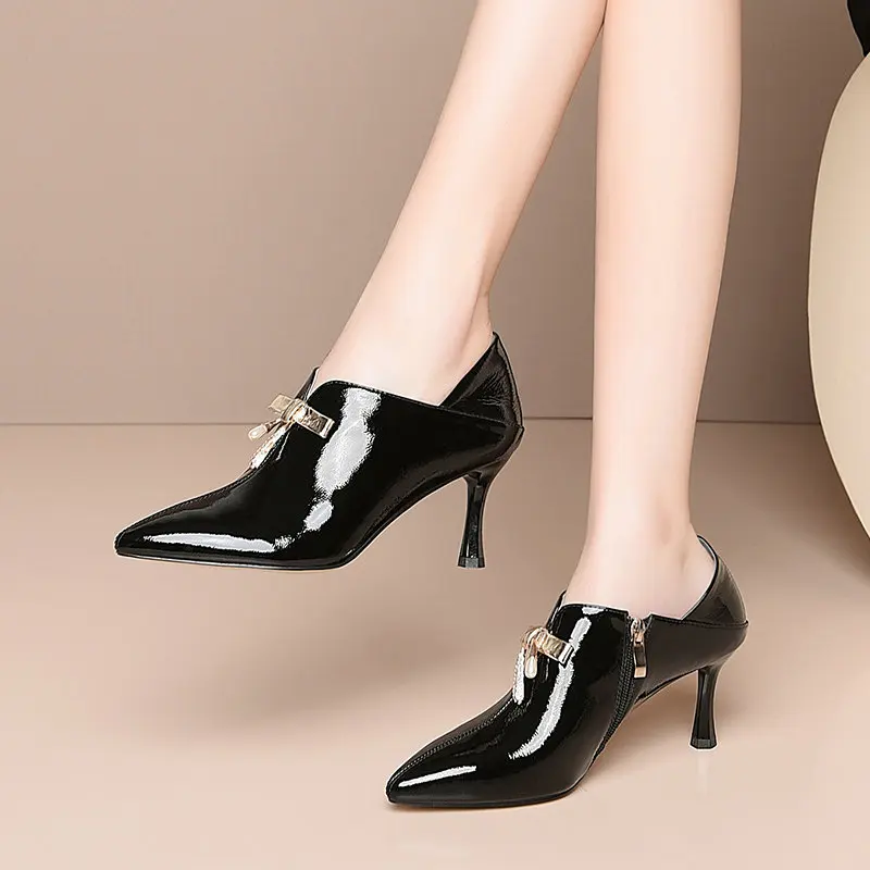 

Large size 34-43 soft leather women pumps bowties decoration fashion sexy party wedding shoes woman thin high heel ladies shoes