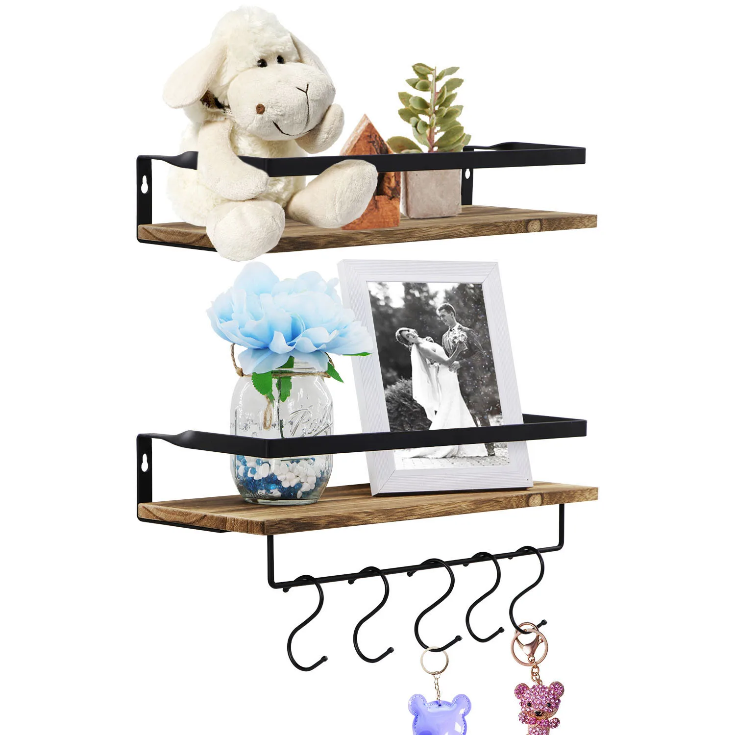 Настенные полки с плавающими полками набор из 2 предметов массива дерева для