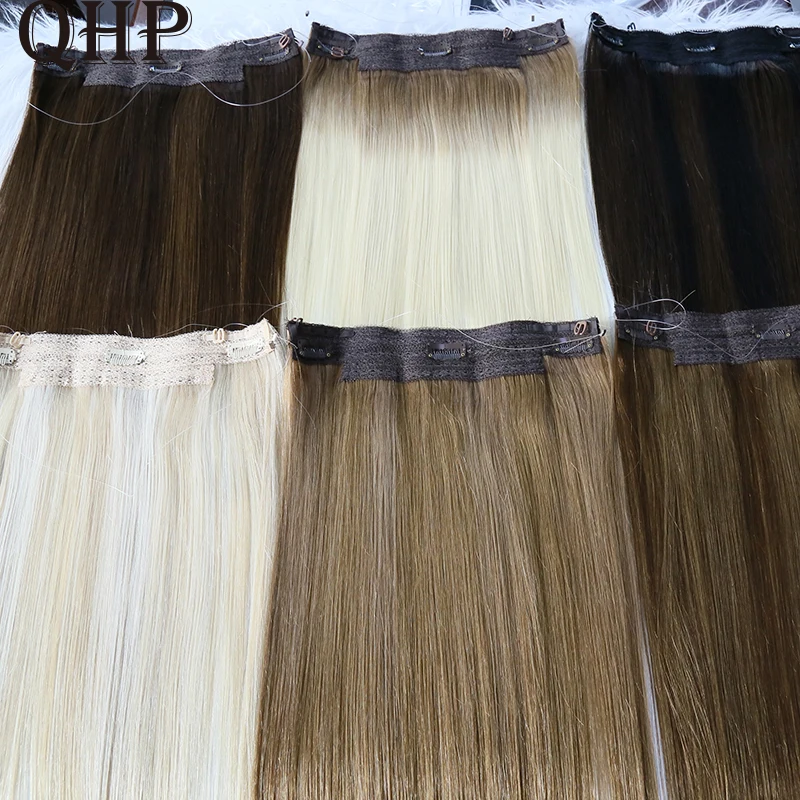 QHP Clip In One Piece Human Hair Extensions Brazilian Raw Virgin Straight Thick Long Hair End 18inch-24inch 30%