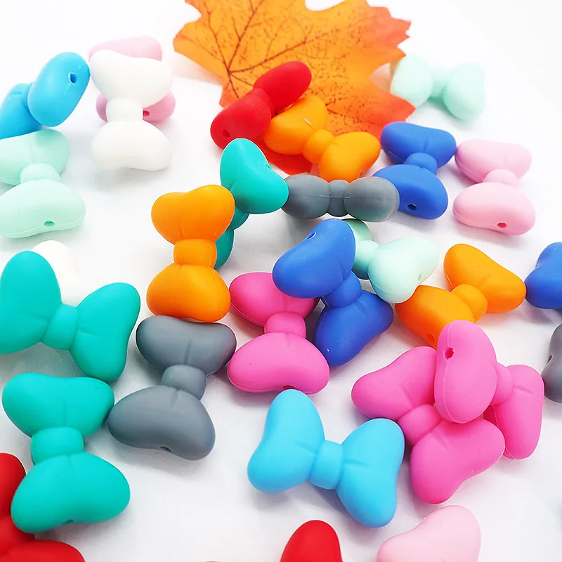 Chenkai 10PCS Bowknot Silicon Beads BPA Free Cute Silicone Pacifier For Infant DIY Baby Chewable Teething Making Jewelry Gift | Мать и