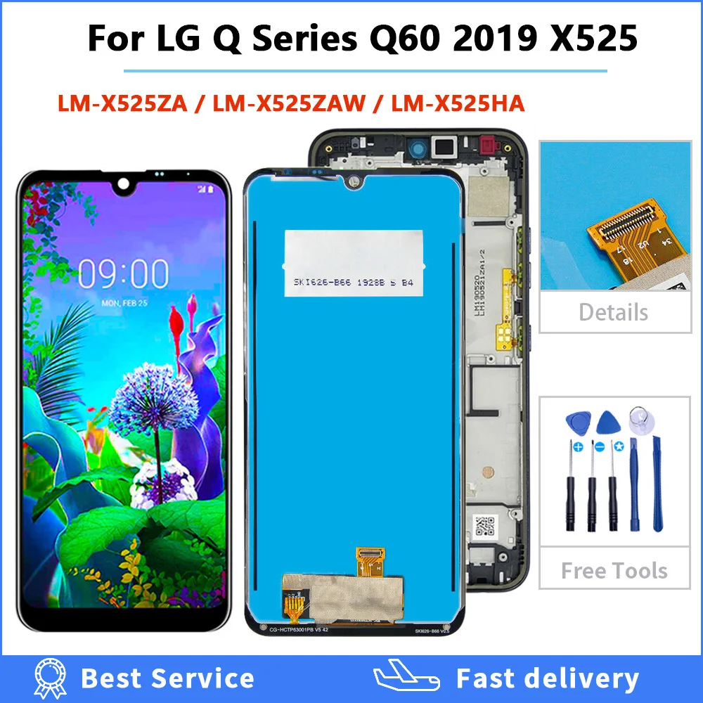ЖК экран для LG Q Series Q60 2019 X525 дисплей с рамкой и кодирующий преобразователь