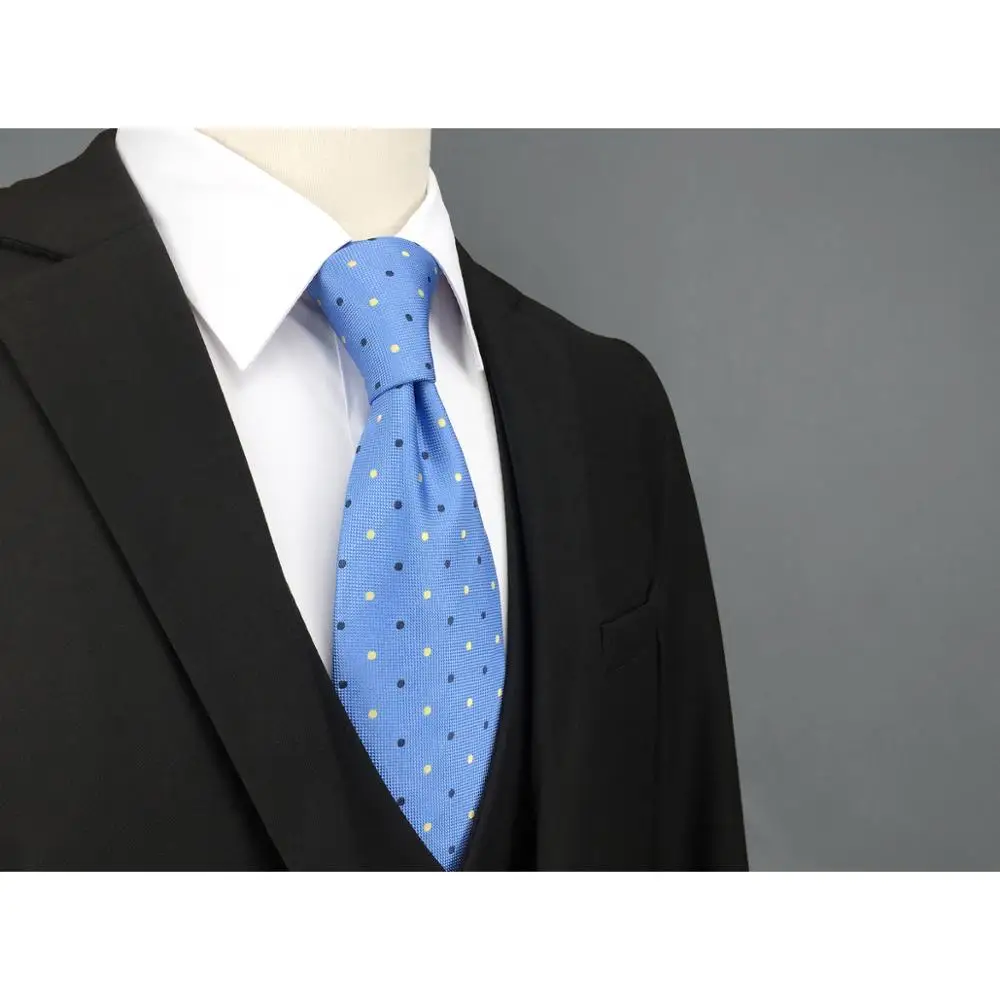 F21 Blue Polka Dots Mens Neckties Set Classic Business Extra Long Size Silk Gift Pocket Square Dress | Аксессуары для одежды