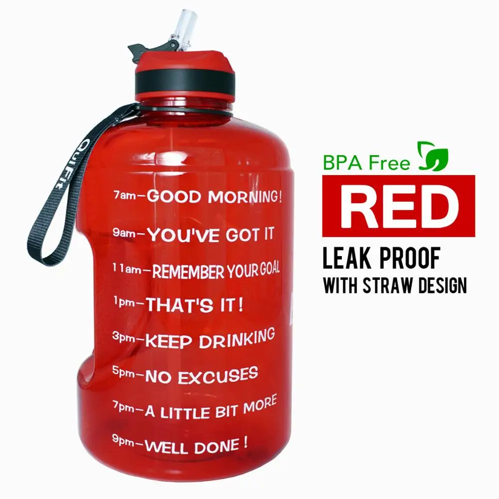 Red BuildLife 1 галлон бутылка для воды с соломенным маркером времени 3.78л 128 унций BPA бесплатно пластиковая большая емкость фитнес спорт воды кувшин - Цвет: Red