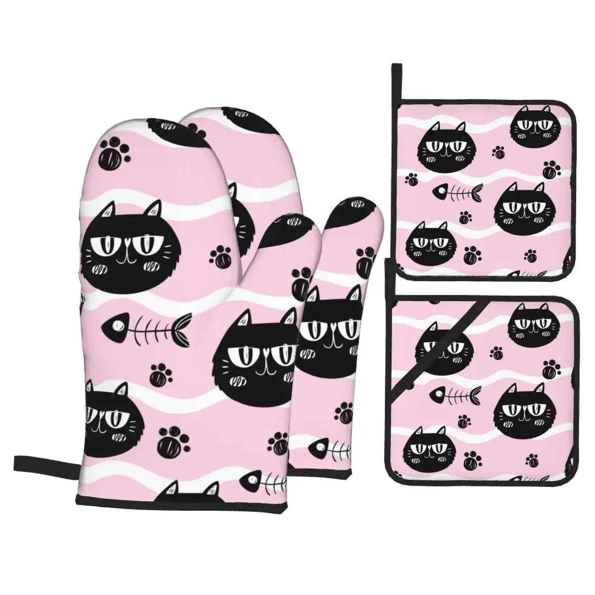 

4 шт. микроволновая печь перчатки рукавицы кошки с рыбьими костями розовый Кухня перчатки ЛОТОК блюдо держатель для миски для выпечки шумои...