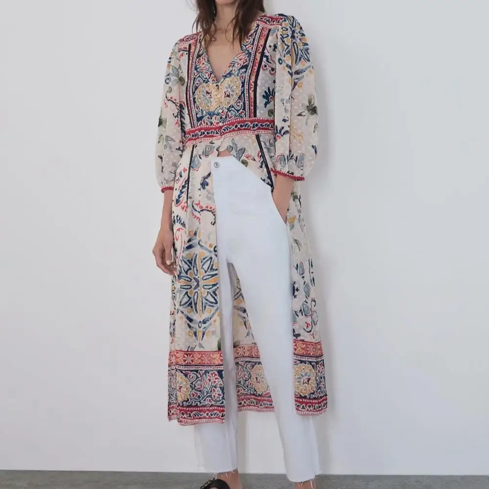 Осеннее Инди народное Платье женское длинное Сплит печатное повседневное