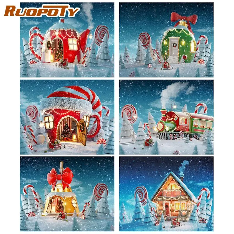 

RUOPOTY Unframe Painting By Numbers House on Canvas DIY Drawing Handpainted Decorative Paintings Crafts Handicraft