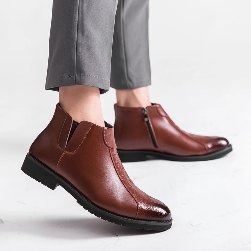 GEIT Мужская официальная обувь мужские ботинки Челси из натуральной кожи