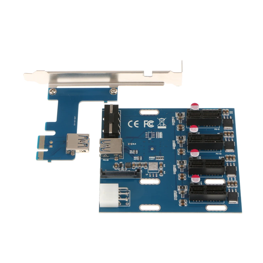 

PCI-E 1X to 4 X Riser Card Extension Adapter + USB 3.0 Cable for Computer PC