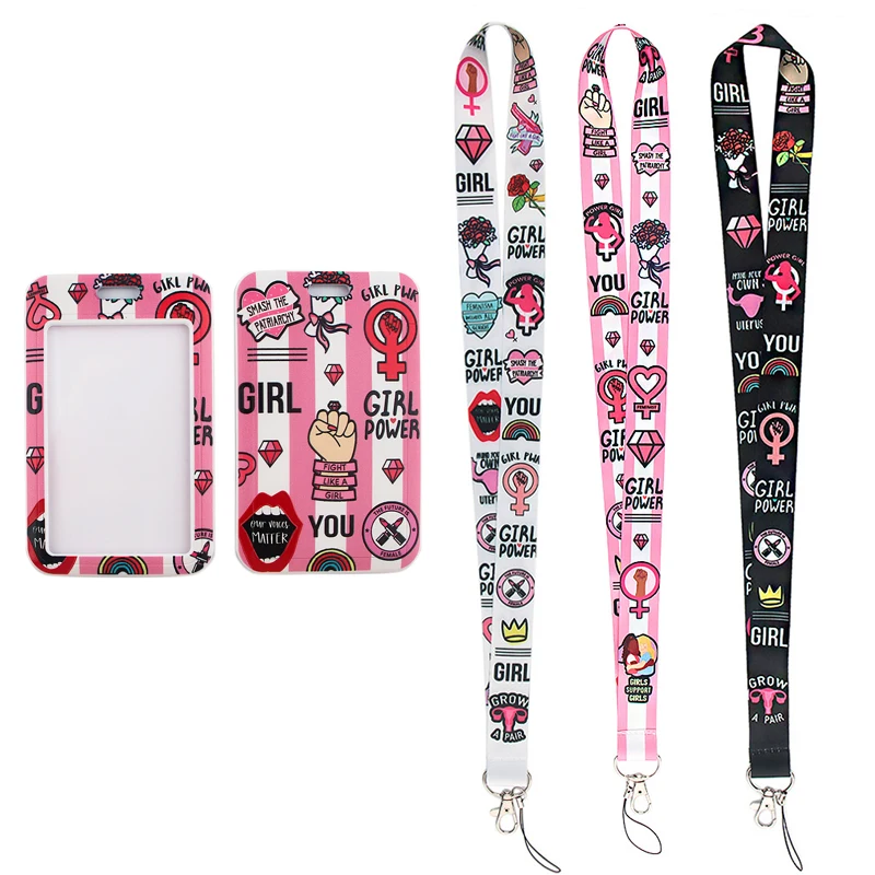 

24pcs/lot MD381 DMLSKY Cartoon Girls Power Lanyard Keychain key Badge ID Mobile Phone Rope Cute Gifts Lanyard With Card Holder