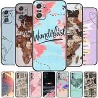 popular world map travel for xiaomi redmi note 10s 10 9t 9s 9 8t 8 7s 7 6 5a 5 pro max soft black phone case