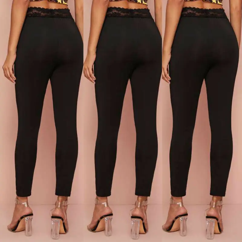Женские брюки OL черные кружевные простые хлопковые леггинсы-капри с кружевной