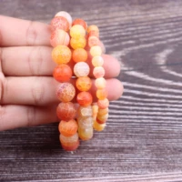 5a natural stone bracelet orange red frost cracked agates round stone loose beads jewelry couple women man gift handmade strand