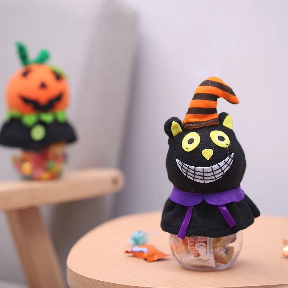 Счастливый Хэллоуин ребенок конфеты бутылки прозрачная банка Черный кот тыква
